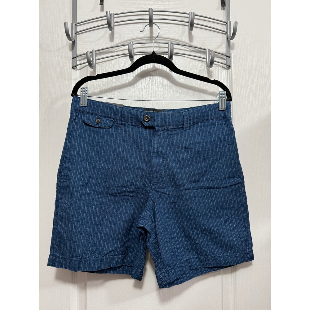 Banana Republic Blue Pinstripe Linen Blend Slim Fit Shorts 7" Inseam Mens 31 NEW - Picture 1 of 16